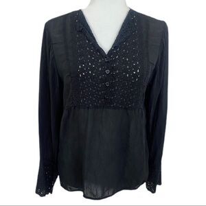 Johnny Was Sheer Black Blouse w/ Lace  Sz M. EUC
